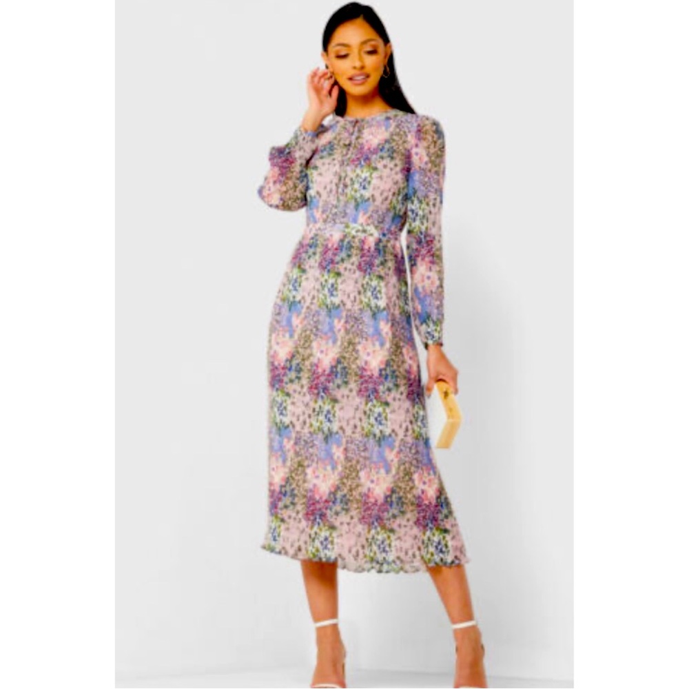 2023 COLLECTION TED BAKER FLOSSI LONG SLEEVE PRINTED DRESS SZ US 8 OR TED SZ 3